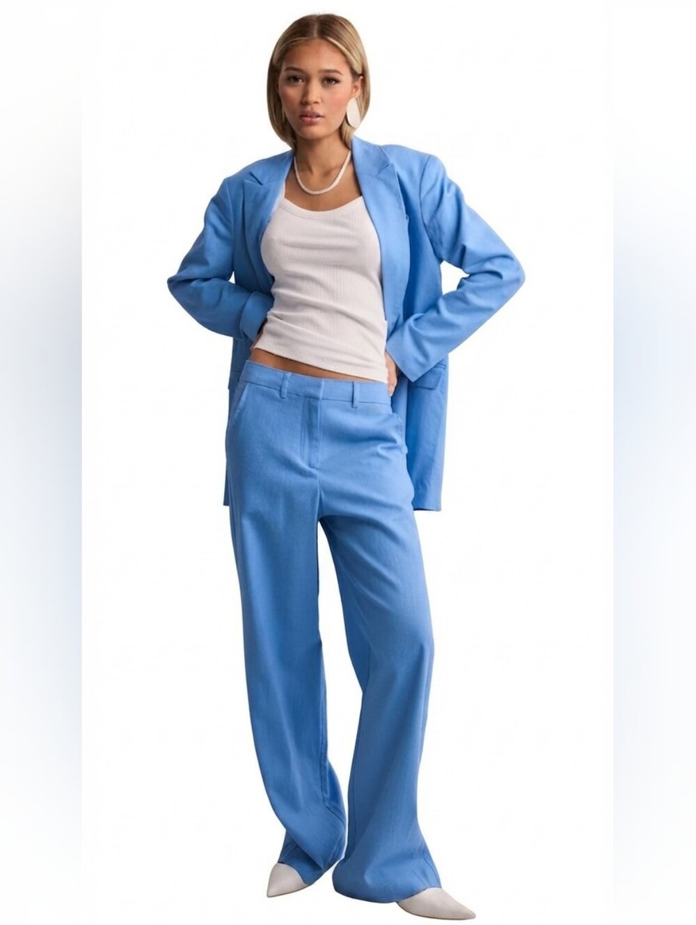 Sophie Grace linen blend straight wide leg pants neon blue size 6
